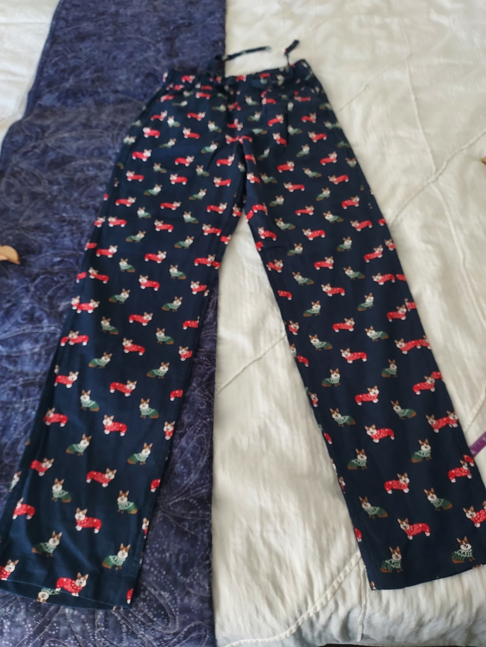 NWT XS J Crew Navy Blue Corgi Print Pajama Pants, Red and Green Xmas Theme